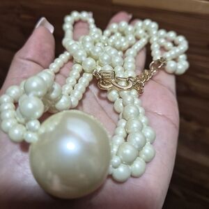 Kenneth Lane Cream Pearl Cluster Necklace with Gold Accents